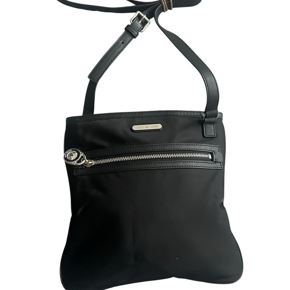 Michael Kors Handbags - Michael Kors Black Nylon Crossbody Bag Saffiano Leather Trim Silver Hardware
